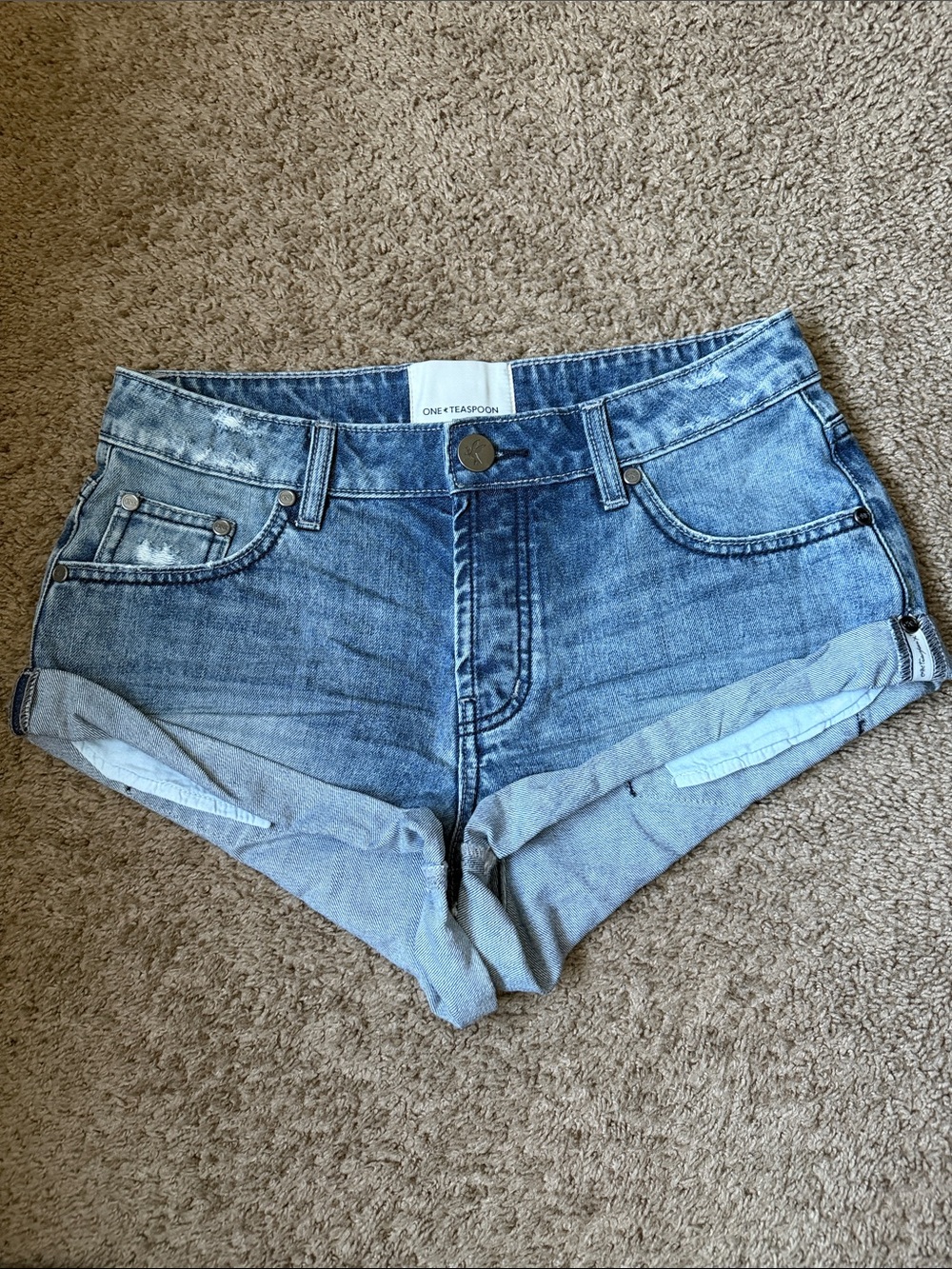 One Teaspoon Light Blue Rolled Hem Denim Shorts